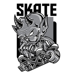 Skate Sport Black and White Illustration