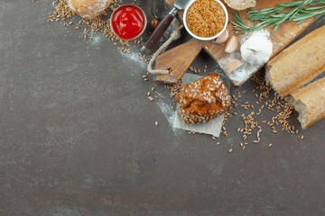 Bread products on the table in composition 