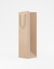Eco packaging mockup bag kraft paper with handle half side. Tall narrow brown template on white background promotional advertising. 3D rendering