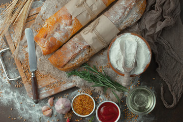 Bread products on the table in composition 