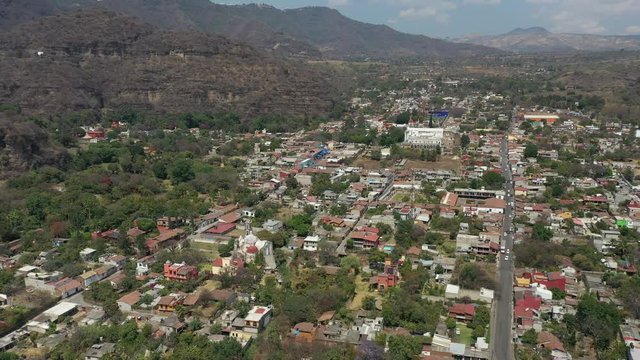 Aerial drone view of the colonial and colorful town of Malinalco, Mexico