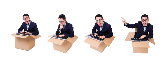 Funny computer geek sitting in the box
