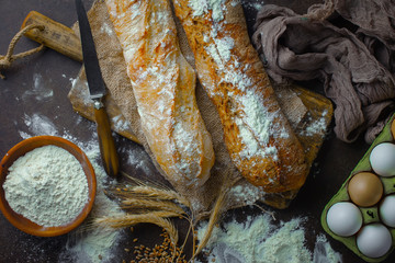 Bread products on the table in composition 