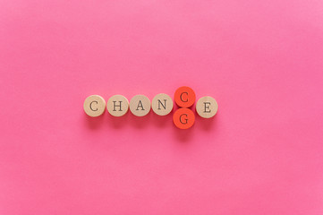 Changing the word Change into Chance over pink background