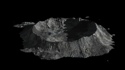 crater on the surface of the Moon, terrain model isolated on black background 