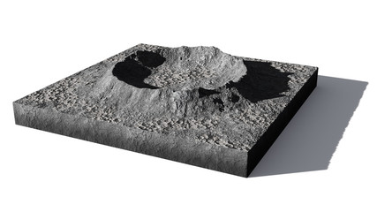 cross section of crater on the surface of the Moon, isolated with shadow on white background