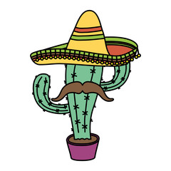 cactus mexican with traditional hat and mustache
