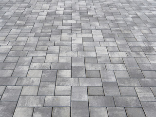 Weg aus vielen grauen qudratischen und recheckigen Betonsteinen