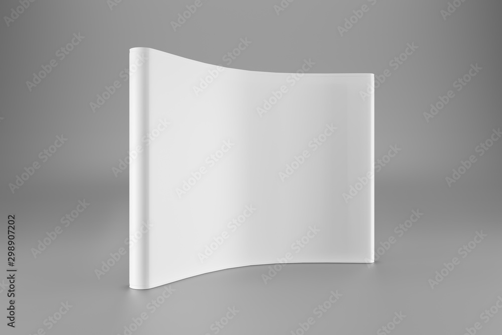Aufkleber spring pop up mockup stand half view. curved matte surface white background. 3d rendering