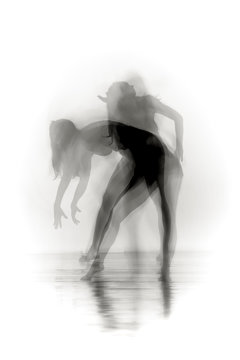 modern ballet dancer performing. double exposure photo