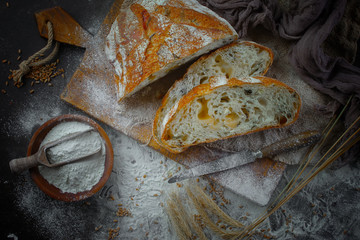 Bread products on the table in composition 