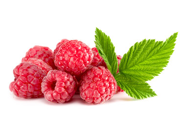 Ripe raspberries isolated on white background cutout