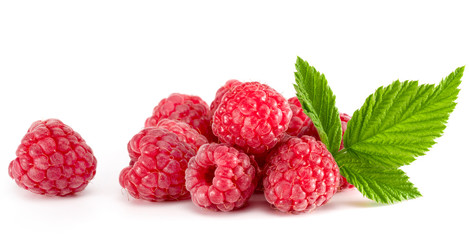 Ripe raspberries isolated on white background cutout