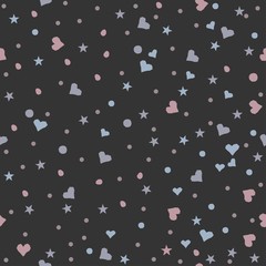 Creative Hand Drawn Seamless Pattern with small hearts and balls.Great for wedding cards, postcards, t-shirts, bridal invitations, brochures, posters, gift wrapping, wall art, wallpapers, etc.