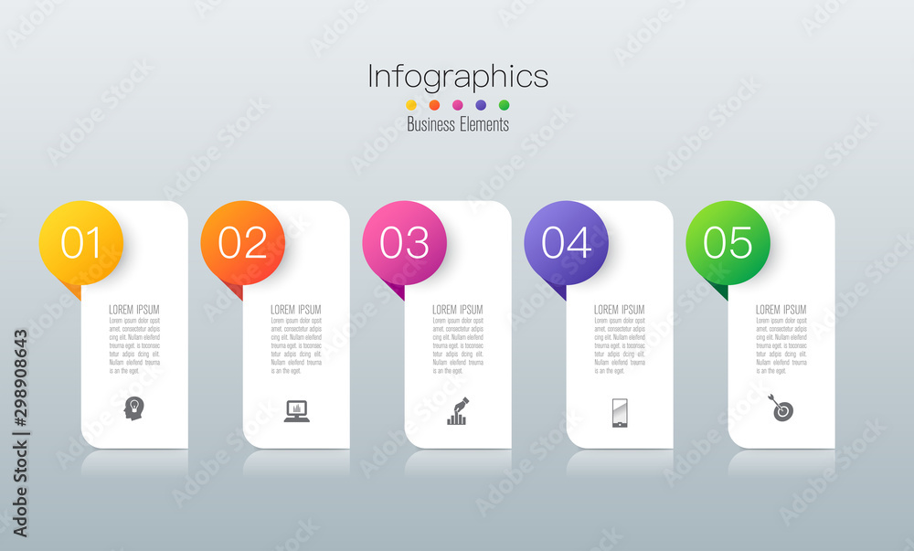 Wall mural infographics design paper art style and business icons with 5 options. use in corporate report, mark