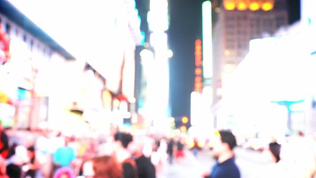 New York City, Manhattan Timelapse - Times Square steadicam walkthrough done in chaotic style, defocused and high-speed so it shows NYC nightlife energy and urban vibe