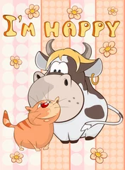 Deurstickers Happy Birthday Card Cute Cartoon Character Cat . Vector Greeting Card. Happy Moment. Congratulation © liusa