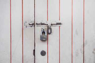 Close up old lock on the door
