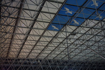 ceiling with triangle steel structure at taipei airport