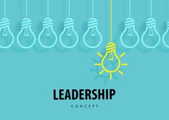 Leadership concept with paper art, abstract, light lamp, line icon paper cut style vector