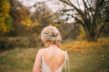 Beauty fashionable elegant collected high hairstyle. modest beautiful,attractive blonde enjoys...
