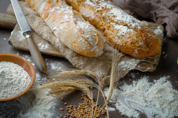 Bread products on the table in composition 