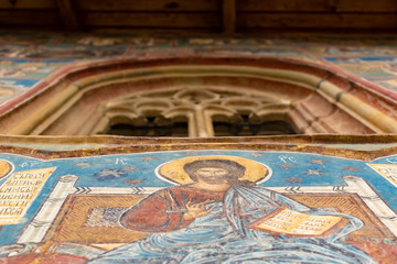 Fototapeta na wymiar Romania, Voronet, 15 September 2019 - Voronet Monastery, Region Suceava, Romania - the church is one of the Painted churches of Moldavia listed in UNESCO's list of World
