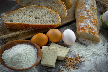 Bread products on the table in composition 