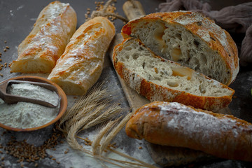 Bread products on the table in composition 
