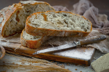 Bread products on the table in composition 