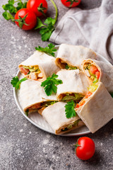 Lavash rolls with chicken and vegetables