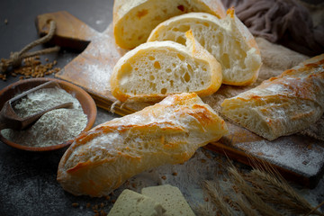 Bread products on the table in composition 