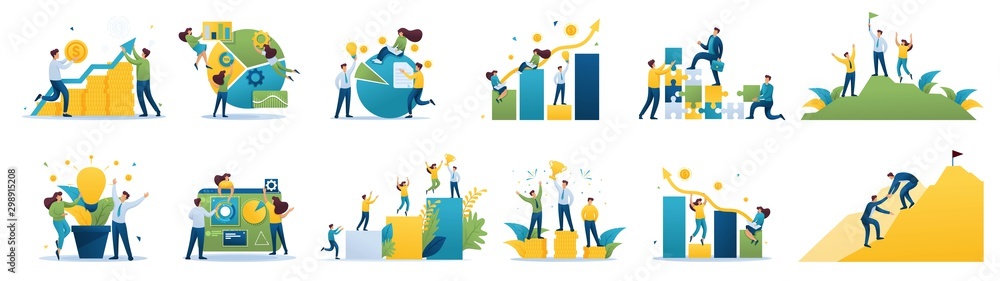 Poster set of mini business concepts of entrepreneurs. concepts for web design
