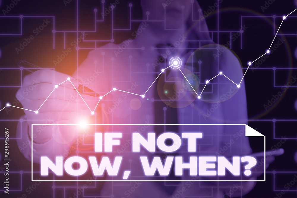 Poster text sign showing if not now when question. business photo showcasing start acting from this moment 
