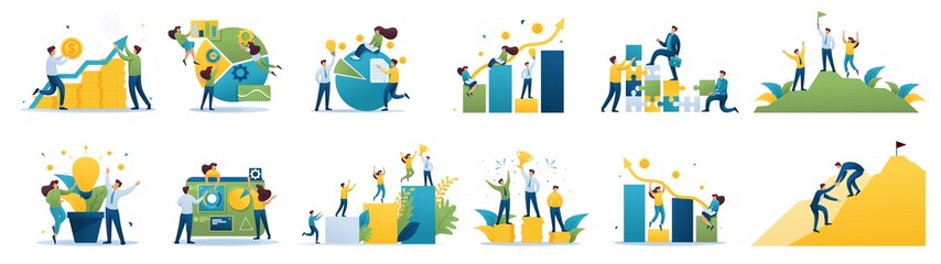 Set of mini business concepts of entrepreneurs. Concepts for web design