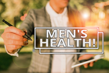 Conceptual hand writing showing Men S Health. Concept meaning state of complete physical mental and...