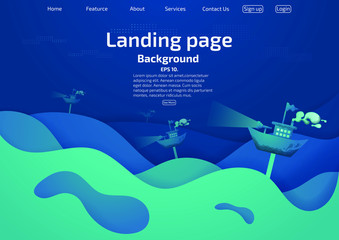 Naklejka premium Vector concept of landing pages, gradient websites and toys that sail at sea. Modern abstract background