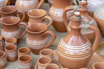 The fair of folk craftsmen of pottery. Handmade clay pots