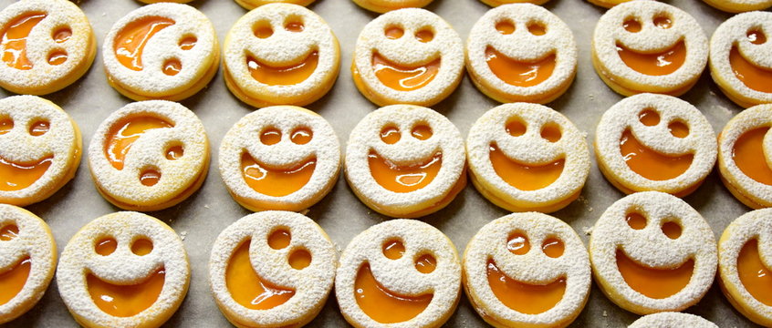 Weihnachtskekse Weihnachstpl&auml;tzchen Spitzbuben - lachende Gesichter - Aprikosenkekse