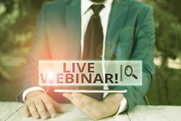Handwriting text Live Webinar. Conceptual photo presentation lecture or seminar transmitted over...