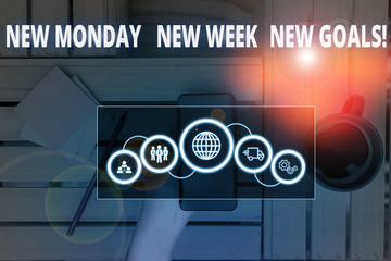 Conceptual hand writing showing New Monday New Week New Goals. Concept meaning goodbye weekend...
