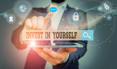 Word writing text Invest In Yourself. Business photo showcasing learn new things or materials thus making your lot better Picture photo system network scheme modern technology smart device