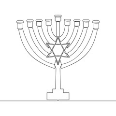Continuous line drawing menorah Hanukkah concept