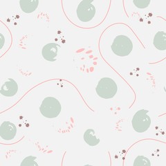 Seamless Pattern on grunge background with colorful dots, paint splashes, curves, circles, ink brush, etc. Hand Drawn Design.