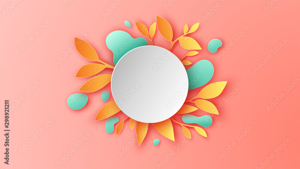 Poster autumn circle frame decorated with colorful leaves, water drop and text space. autumn circle frame t