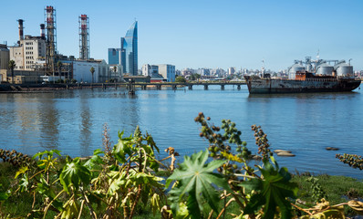 View of Montevideo city in port area
