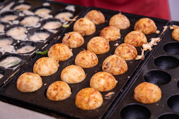 Close-up of japanese snack food “Takoyaki”