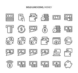 Money, bold line icons. The illustrations are a vector, editable stroke, 48x48 pixel perfect files. Crafted with precision and eye for quality.