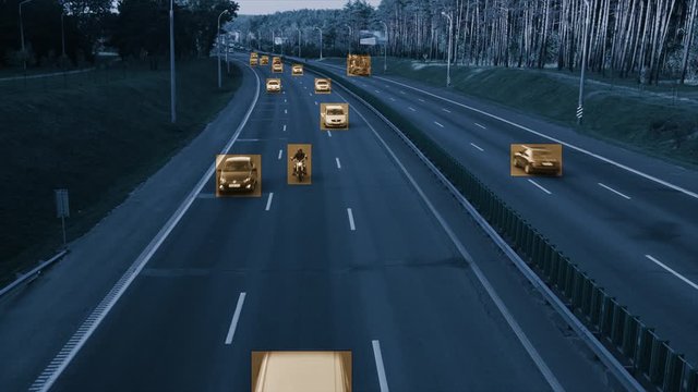 Camera monitors cars on the highway and identifies tracking data
