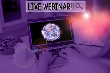 Text sign showing Live Webinar. Business photo showcasing presentation lecture or seminar...